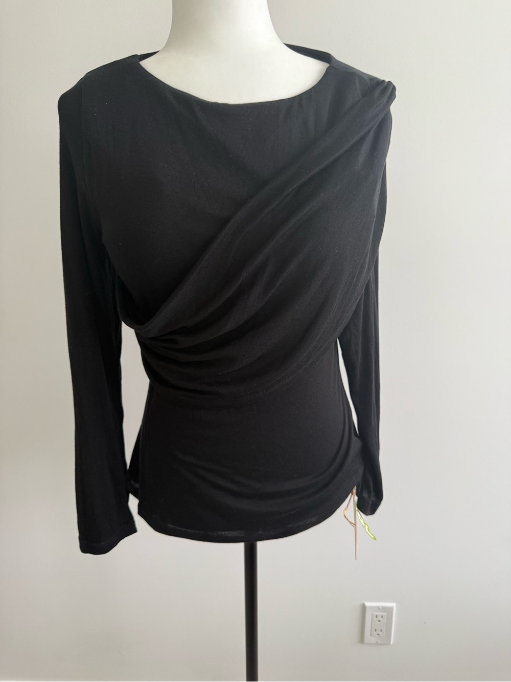 OGL Black Draped Long-Sleeve Top with Built In Bra